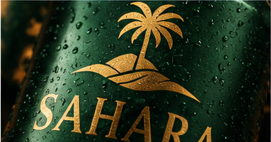 SAHARA gold logo macro with condensation